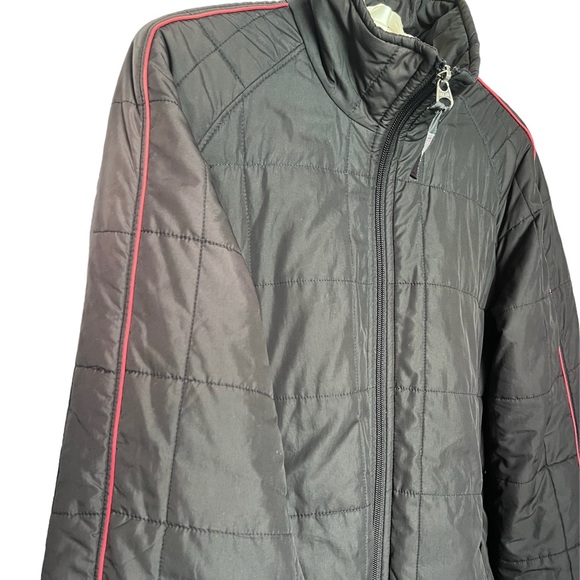 Vintage Women’s Ski Jacket Snow Jacket Puffer 70s 80s Racer Stripe Black Red M L - Picture 6 of 9